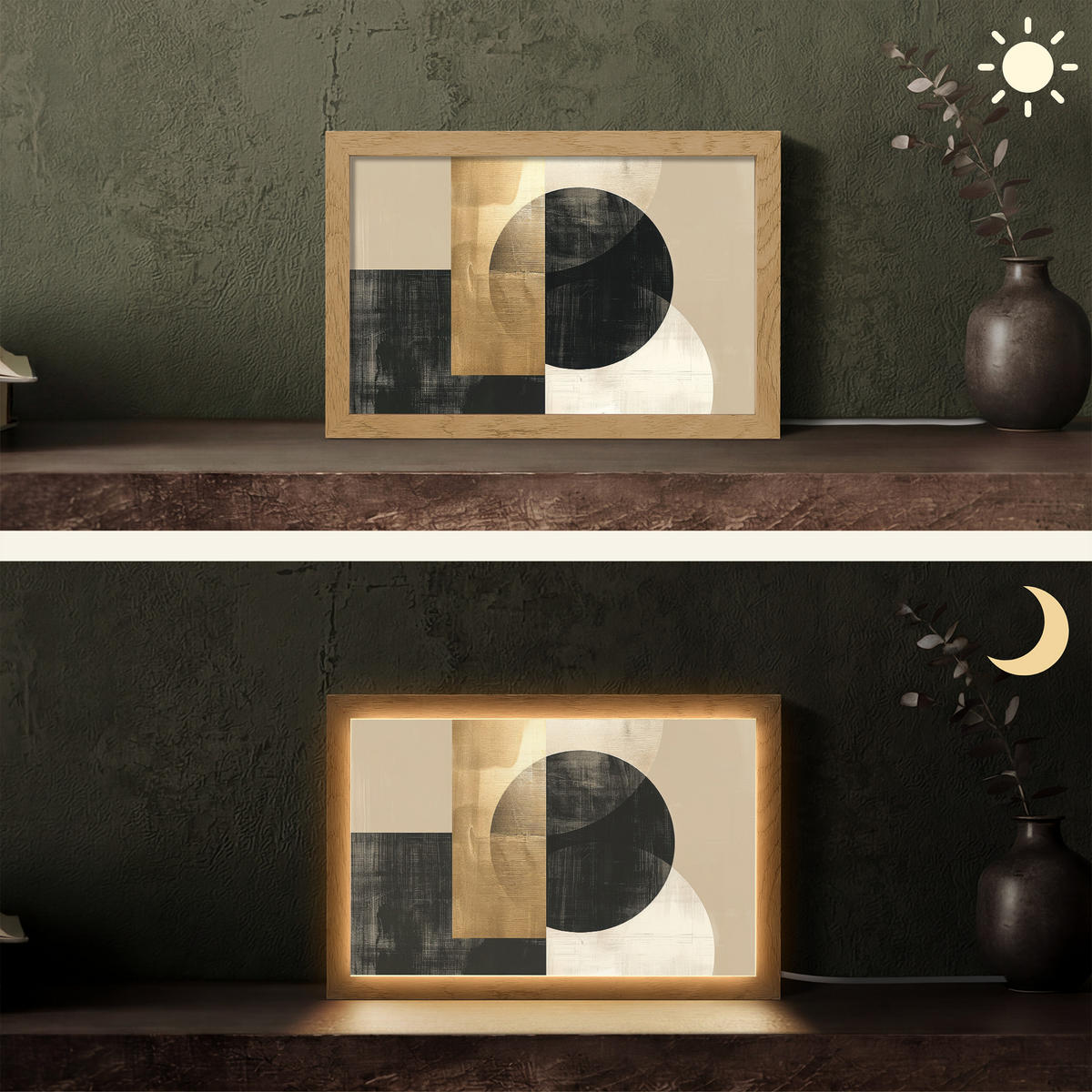 STOLNÍ LAMPA Abstraktní - Moderní - Černá - Zlatá 30x20 cm - béžová, kompozitní dřevo (8/30/20cm) - OnlyWow