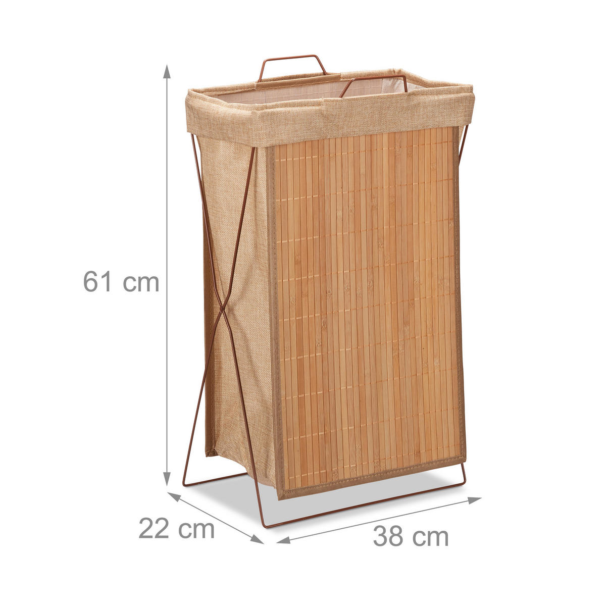 WÄSCHEKORB - Hellbraun, Holz/Textil (38/61/22cm) - Relaxdays