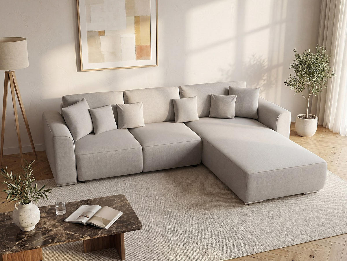 SCHLAFSOFA - 5 Personen-Sitzer - Stoff - Hellgrau - - Hellgrau, Textil (293/84/195cm) - Vente-Unique