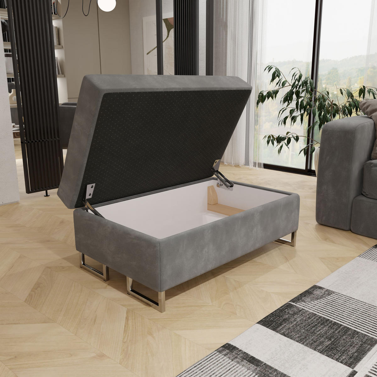 POLSTERHOCKER BARLET Grau 100x60 cm - Grau, Textil (100/41/60cm) - MASSENO