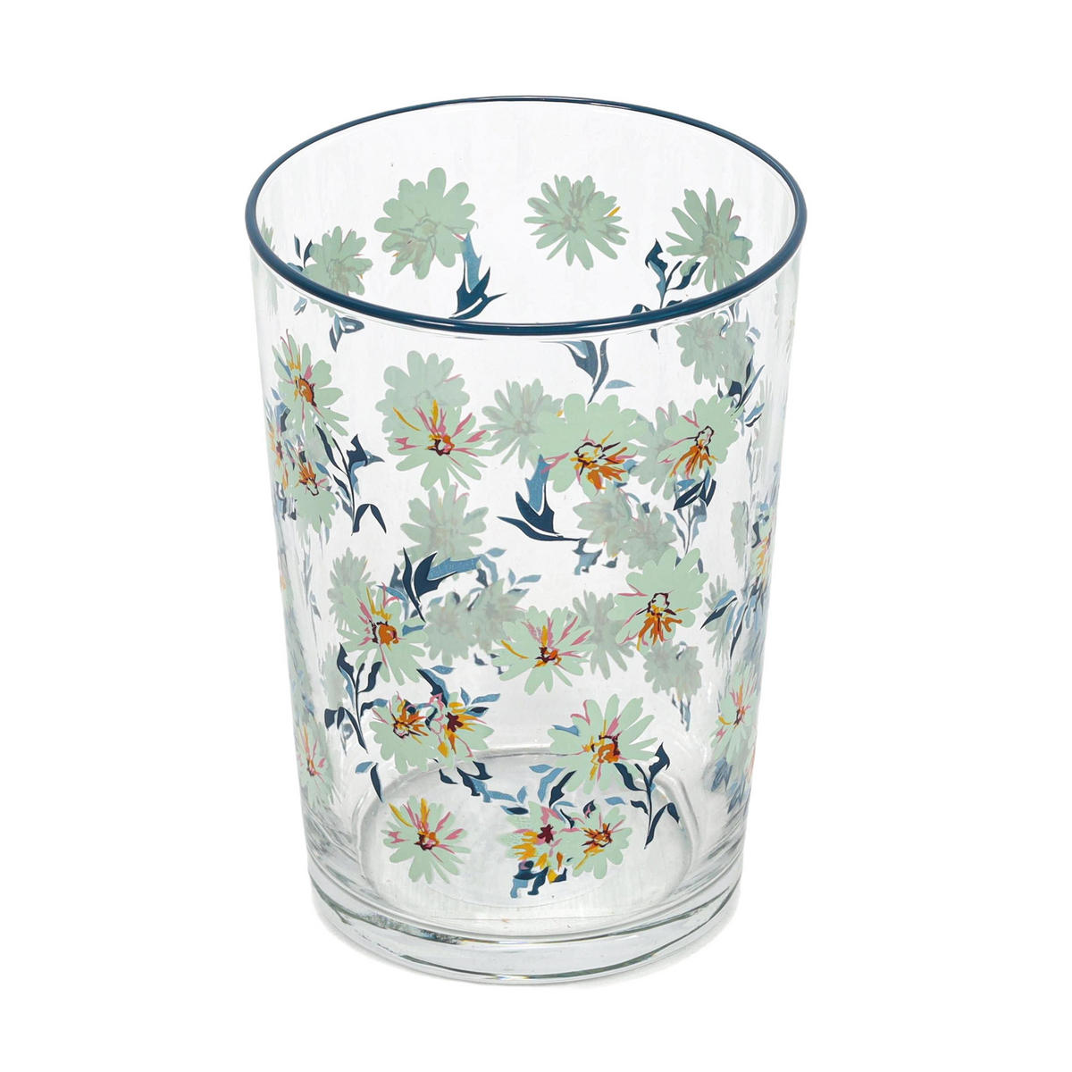 GLAS mit Blumenmuster Blau 510 ml 8,8/8,8/12 cm - Multicolor, Glas (0.51L) - Excellent Houseware