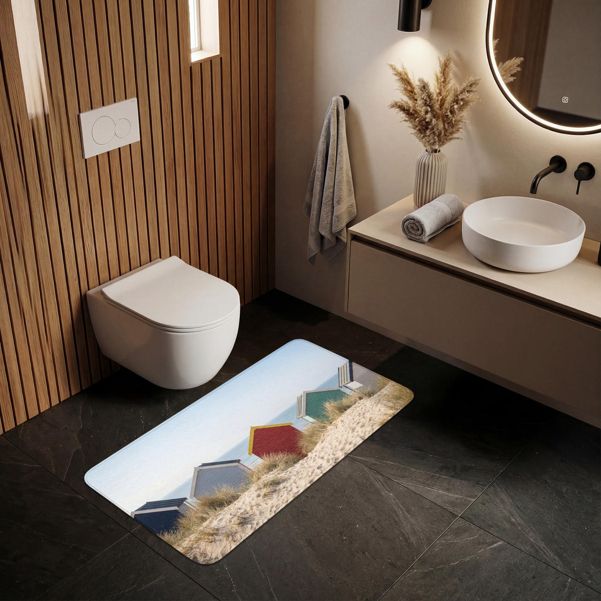 KOUPELNOVÁ PŘEDLOŽKA Pláž - Chaty - Barevné - Duny 120x60 cm - různobarevná, textil/plast (120/60cm) - OnlyWow