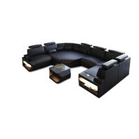 WOHNLANDSCHAFT Asti U Mini - Schwarz, Leder (352/93/280cm) - Sofa Dreams