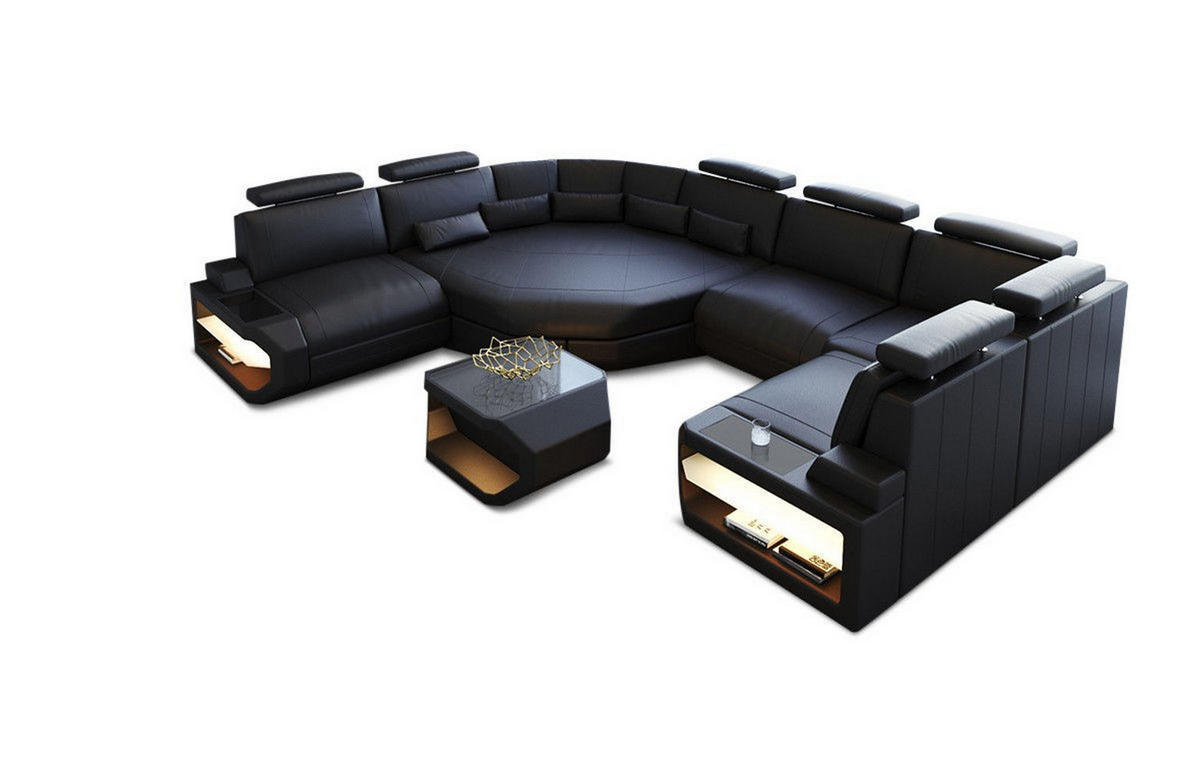 WOHNLANDSCHAFT Asti U Mini - Schwarz, Leder (352/93/280cm) - Sofa Dreams
