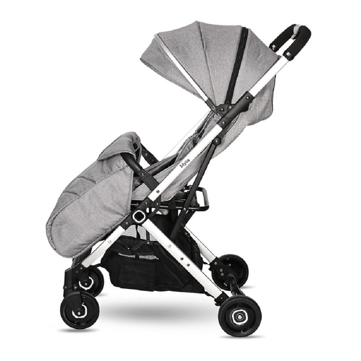 KINDERWAGEN Myla silber Aluminiumrahmen Korb Fußsack klappbar mit Zusatzgriff - Silberfarben, Metall (89/49/102cm) - Lorelli