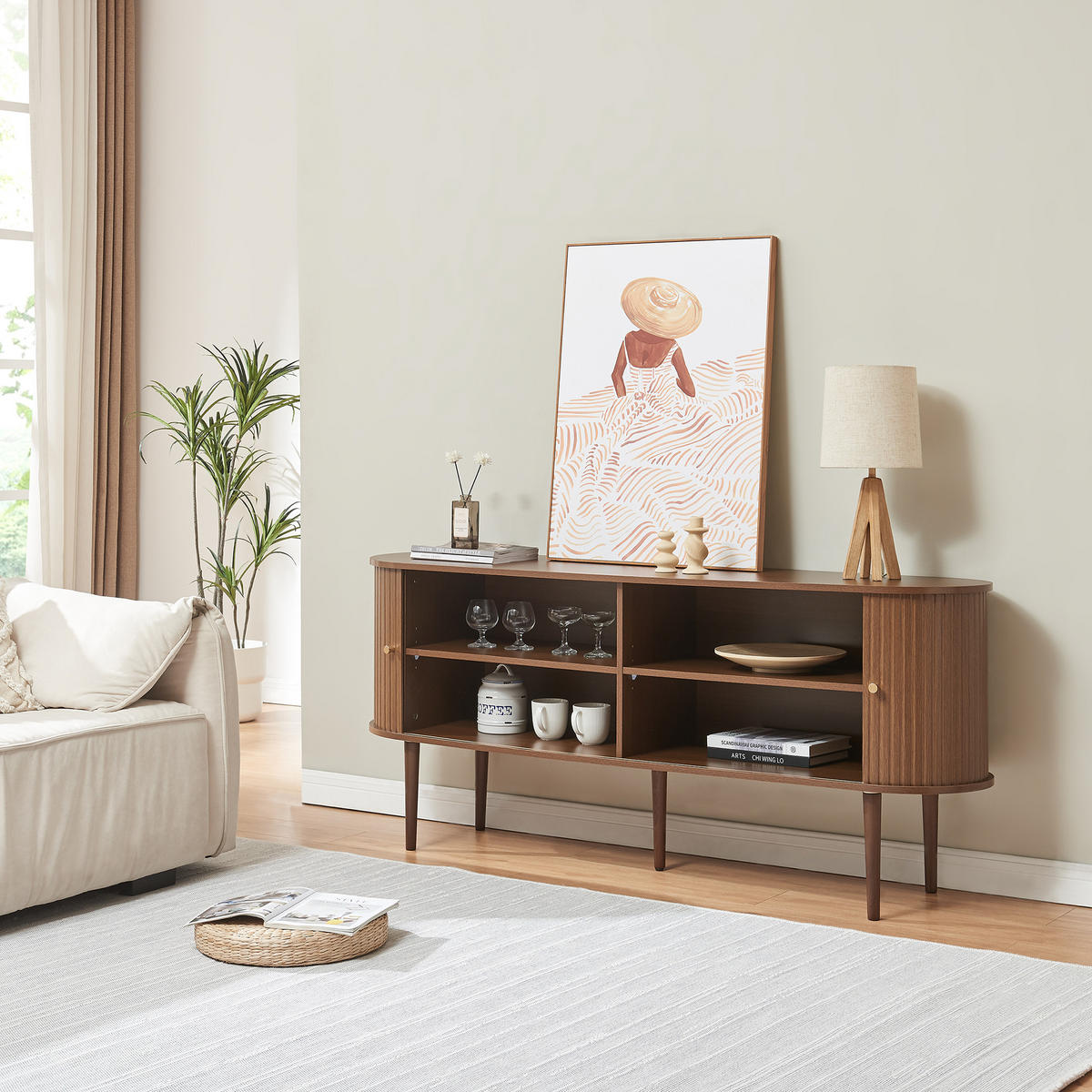 PŘÍLOHOVÝ STŮL Mapia - barva vlašského ořechu, kompozitní dřevo (166/70/40cm) - [en.casa]