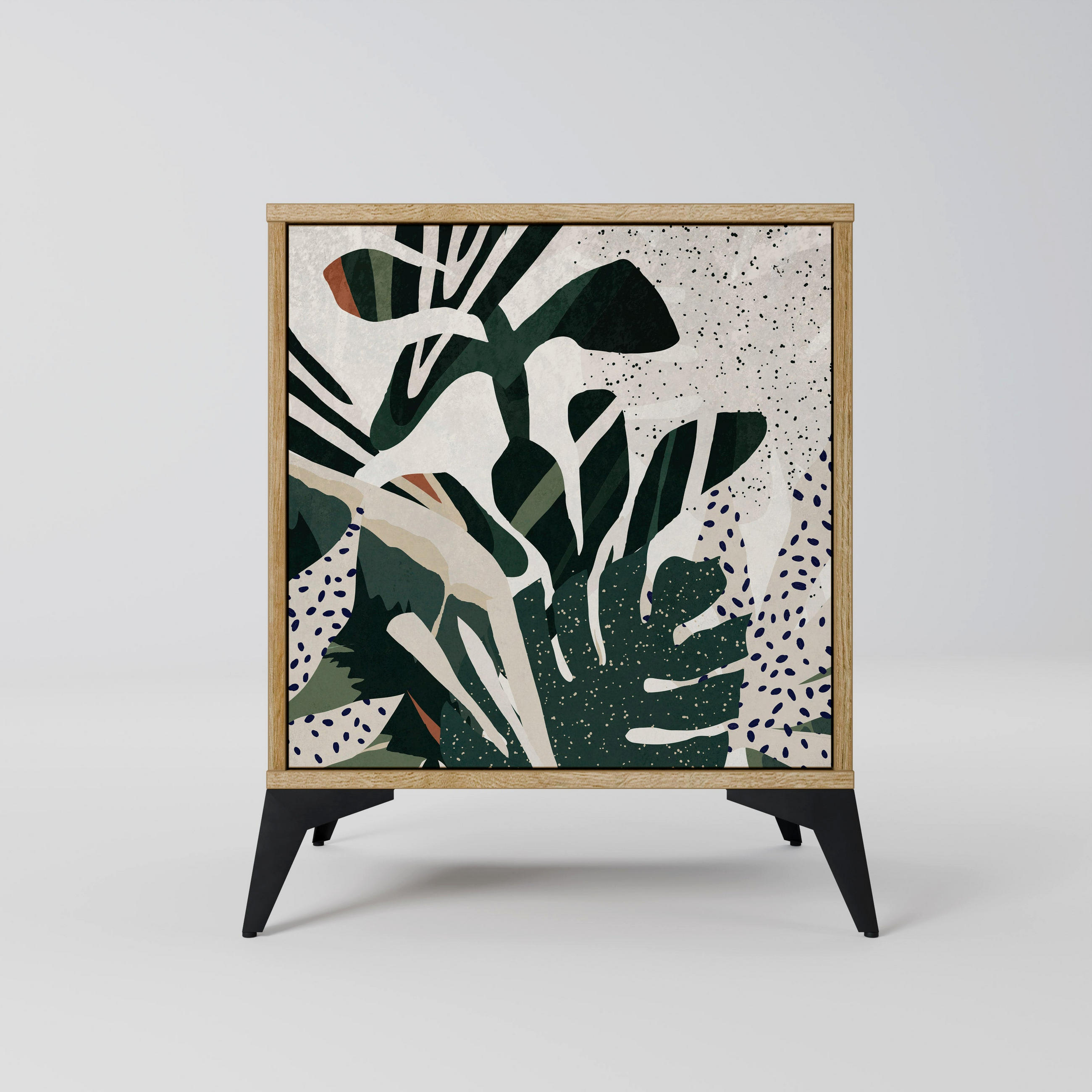SIDEBOARD VERDURE FORMATION, Eichefarben, 57,5x42x70,5 cm, Schwarze Metall-Sternfüße - Eichefarben/Multicolor, Holzwerkstoff/Metall (57.5/70.5/42cm) - SpaceRebels