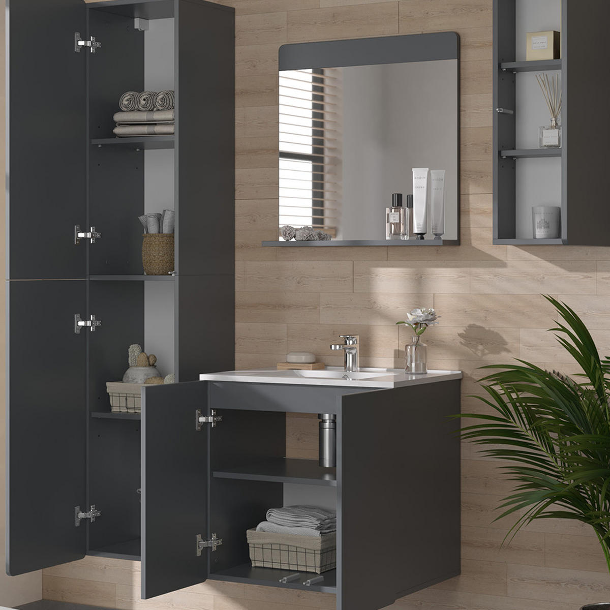BADMÖBEL-SET Izan Grau 4 Teile - Grau, Holzwerkstoff (61.8/57.8/44.8cm) - Vicco