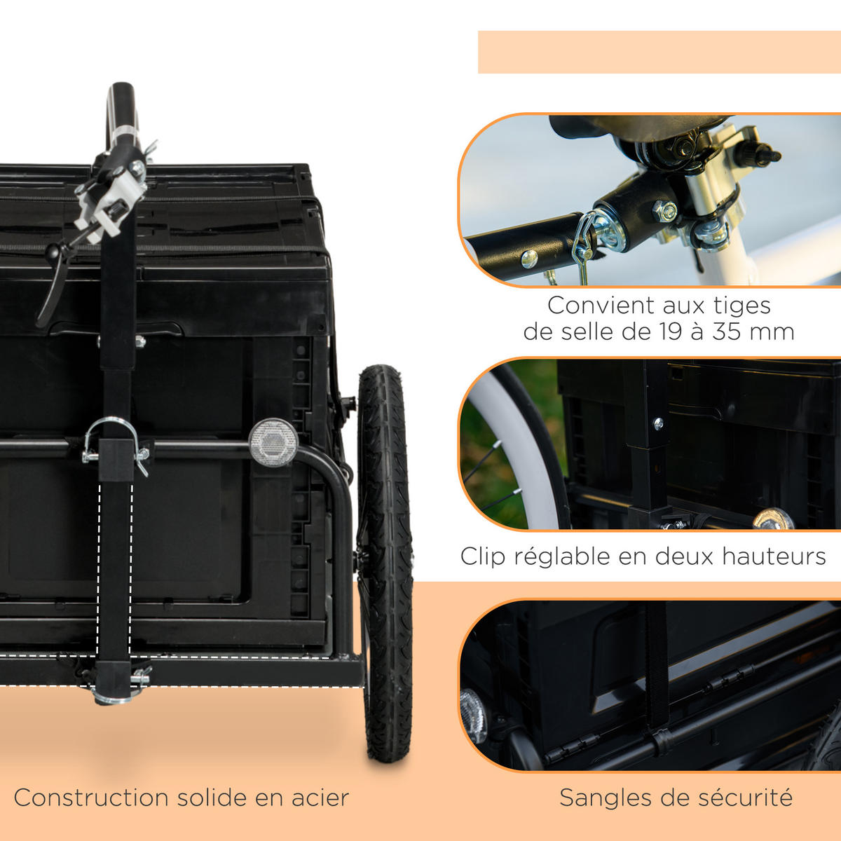 FAHRRADANHÄNGER DE-18157 65L, klappbarer Koffer, Reflektoren Schwarz - Schwarz, Metall (61/81/145cm) - ComfortXL