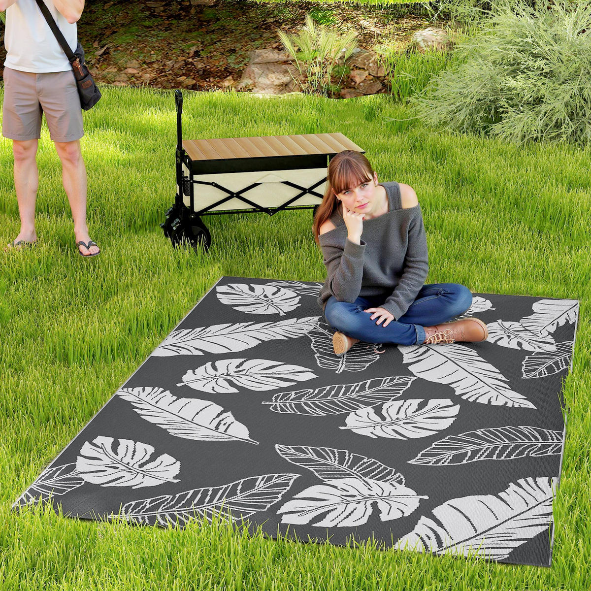 OUTDOOR-TEPPICHE DE-10947 Grau/Weiß - Weiß/Grau, Kunststoff (274/182cm) - ComfortXL
