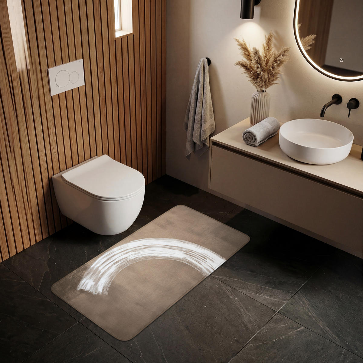 KOUPELNOVÁ PŘEDLOŽKA Barva - hnědá - Japandi 120x60 cm - barva mokka, textil/plast (120/60cm) - OnlyWow