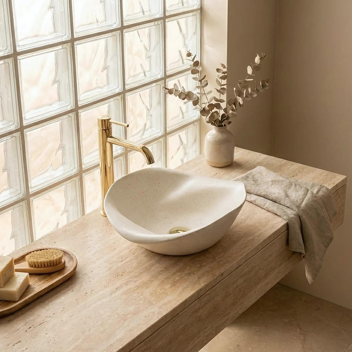 AUFSATZWASCHBECKEN Rea Hm-34b Handmade Art - Beige, Keramik (39/16/40cm) - REA