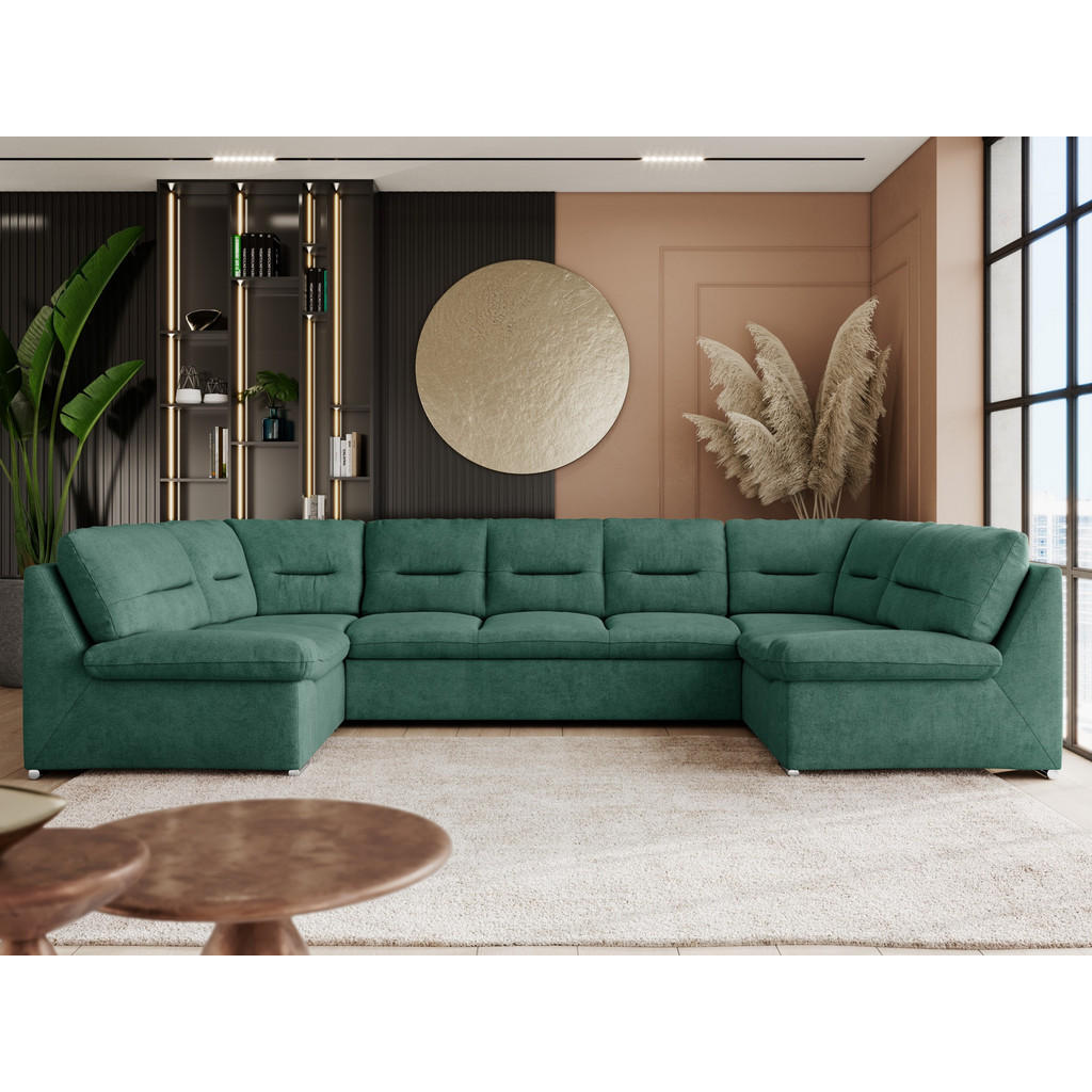 Thumbnail - MKS Wohnlandschaft, Grün, Textil, 6-Sitzer, U-Form, 340x93x206 cm, Wohnzimmer, Sofas & Couches, Wohnlandschaften, Wohnla...