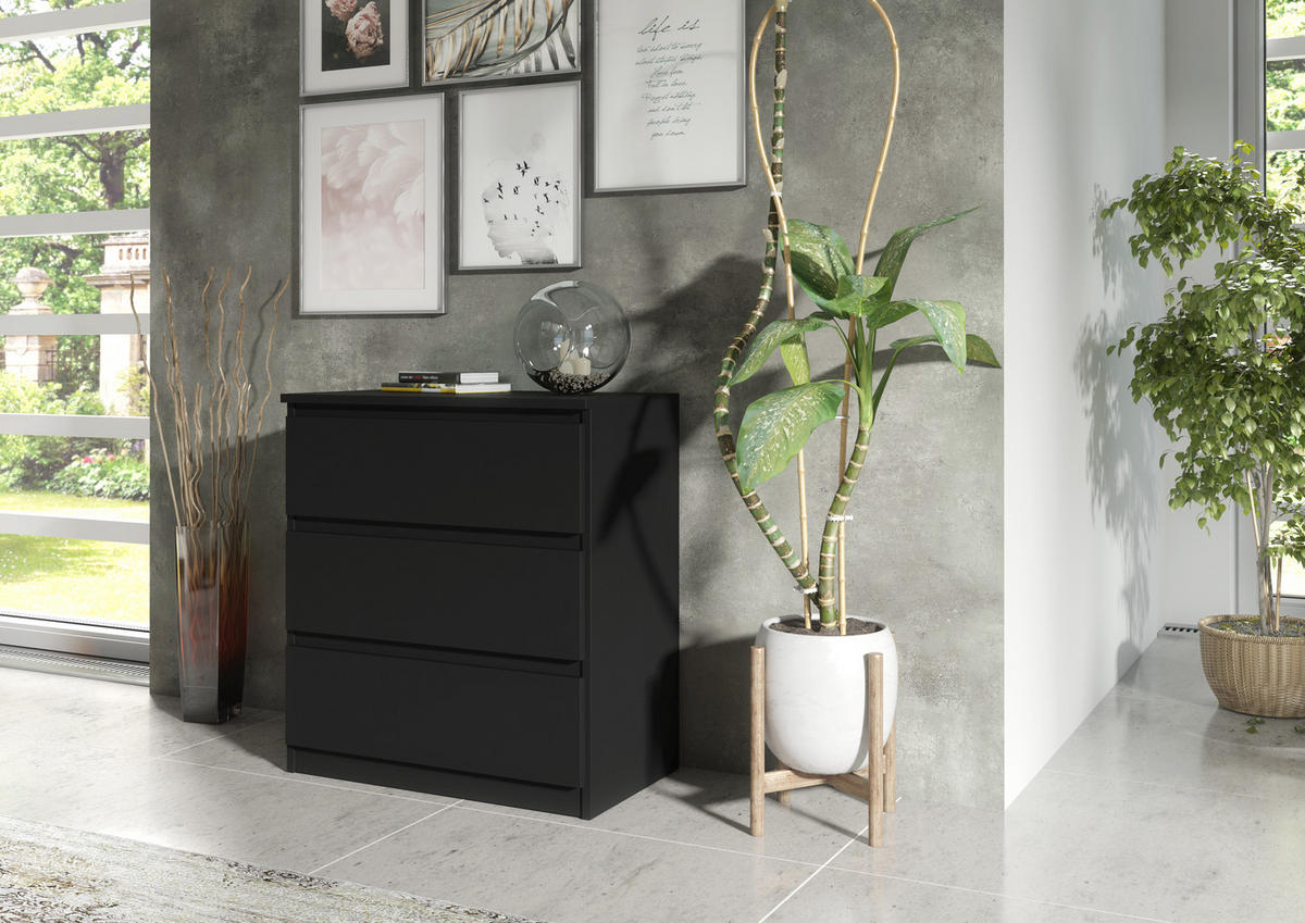 KOMMODE NUDO 70/78,5/39cm mit 3 Schubladen Türen Schwarz - Schwarz, Holzwerkstoff (70/78.5/39cm) - MASSENO