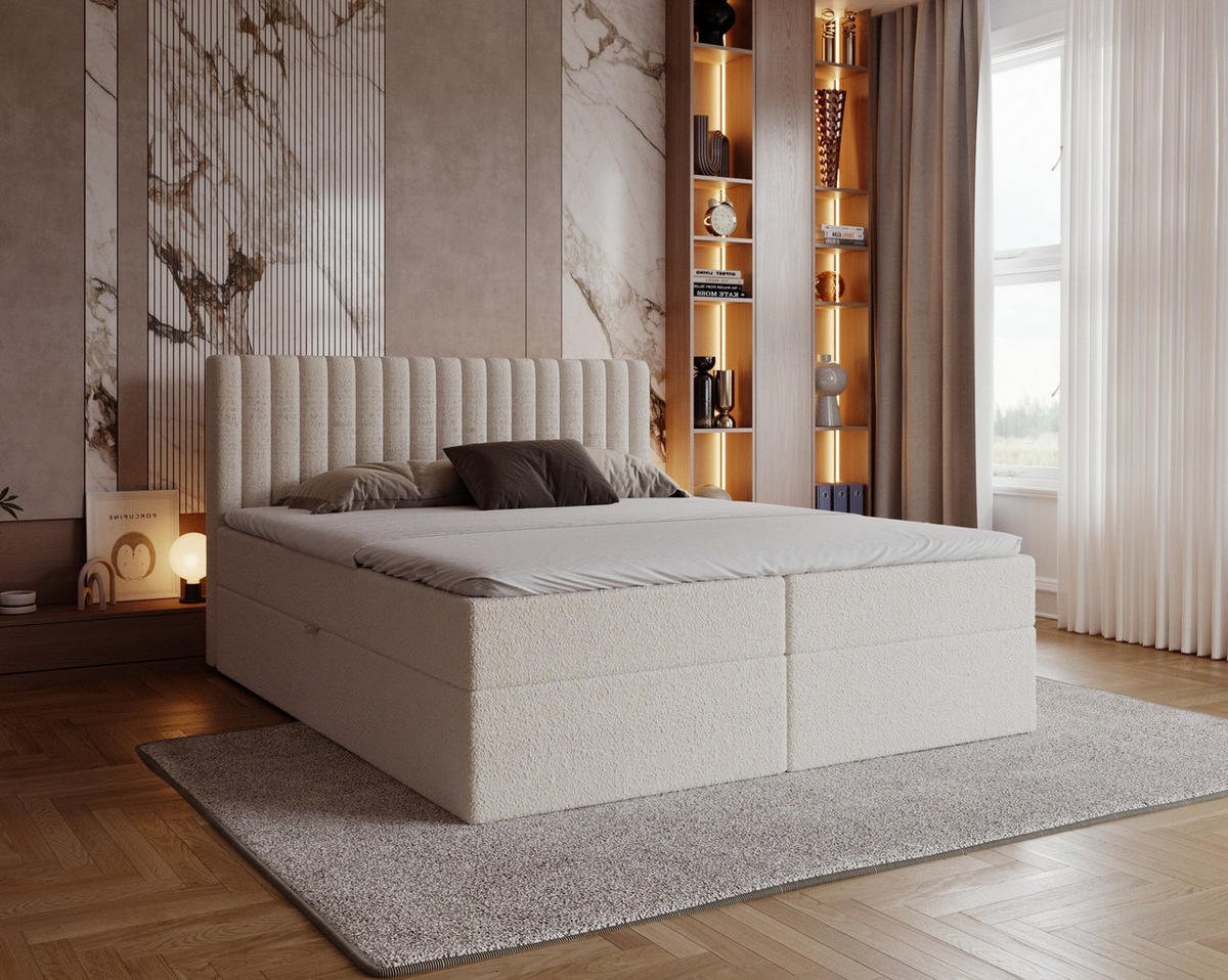 BOXSPRINGBETT Boucle 160x200 Daliro mit Bettkasten, Matratze H3, Creme - Creme, Holz/Textil (160/200cm) - Emporius