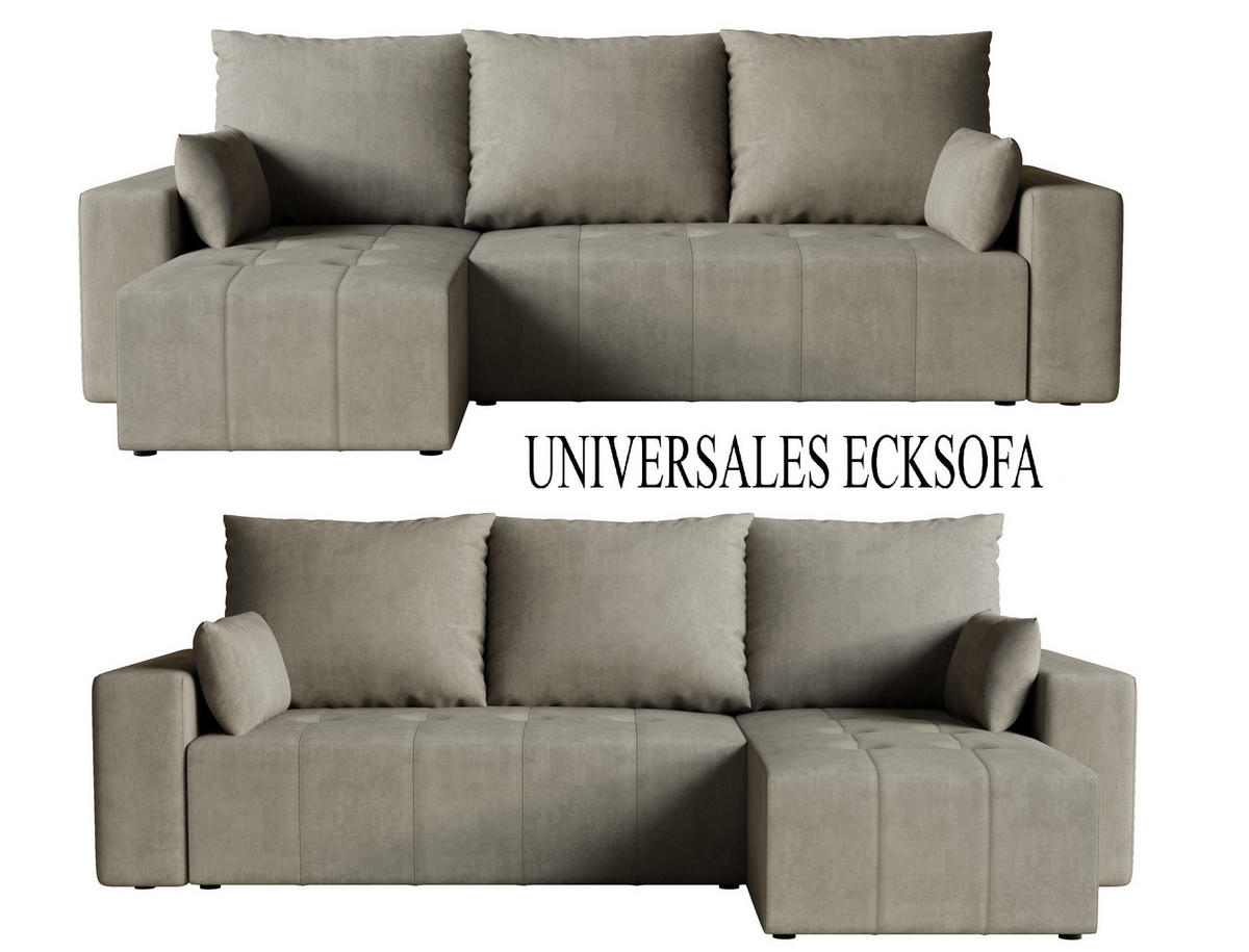 ECKSOFA Tico mit Bettkasten und Schlaffunktion, L-Form/XL-Form, Velourstoff, Universal - Hellgrau, Holzwerkstoff (246/145cm) - 4ALL HOME