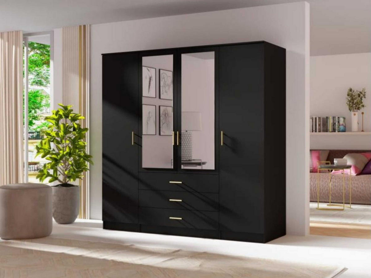 DREHTÜRENSCHRANK - LIMON 4D - Schwarz - Schwarz, Holzwerkstoff/Metall (200/210/64cm) - Möblo