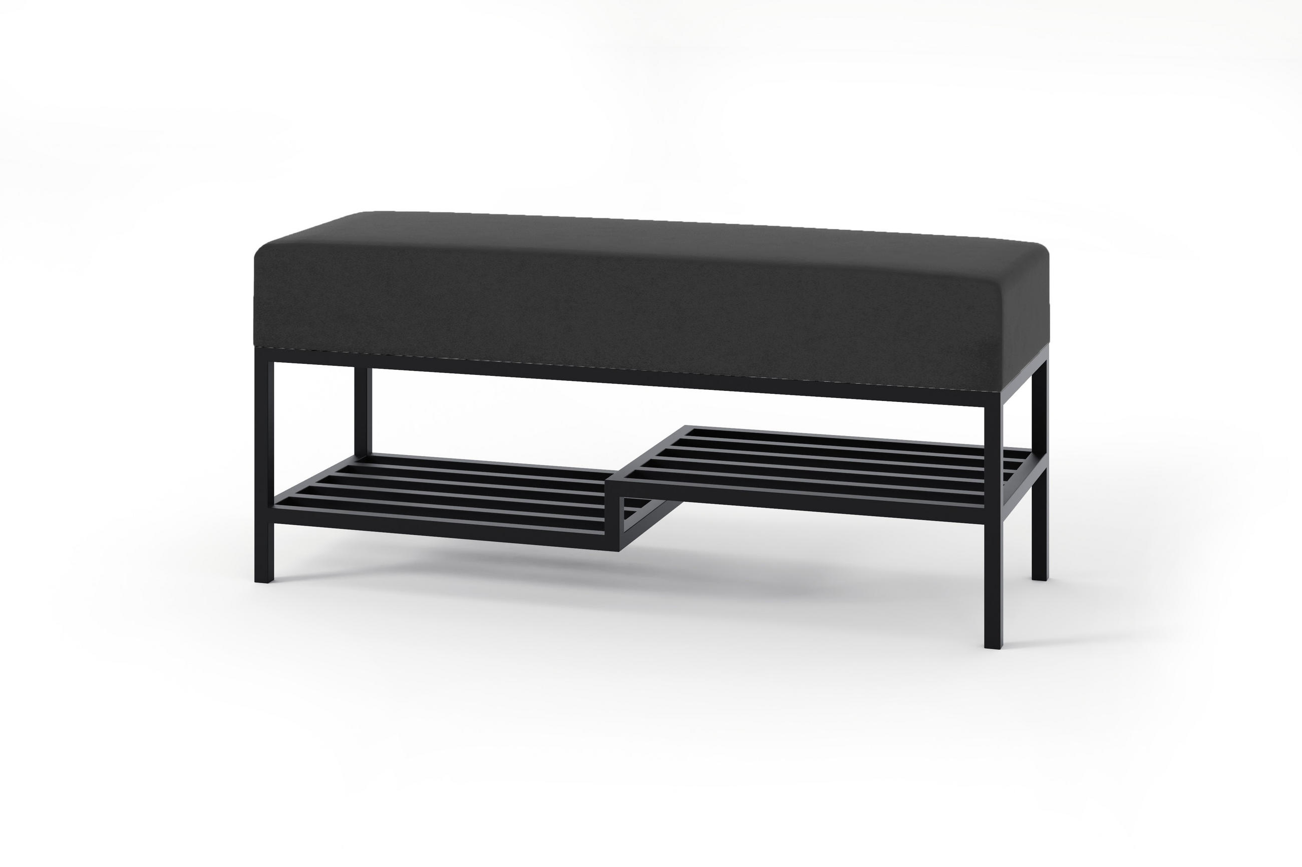 POLSTERBANK MELLO 80 Schwarz, Schwarzes Metallprofil - Schwarz, Textil/Metall (80/45/35cm) - Bettso