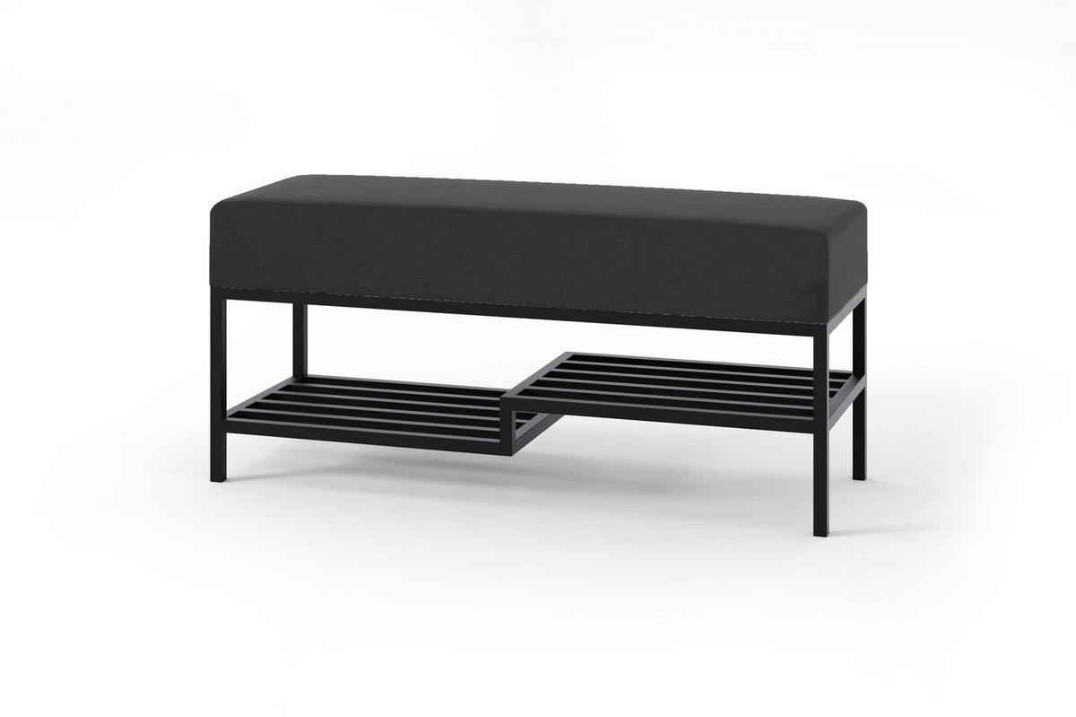 POLSTERBANK MELLO 80 Schwarz, Schwarzes Metallprofil - Schwarz, Textil/Metall (80/45/35cm) - Bettso