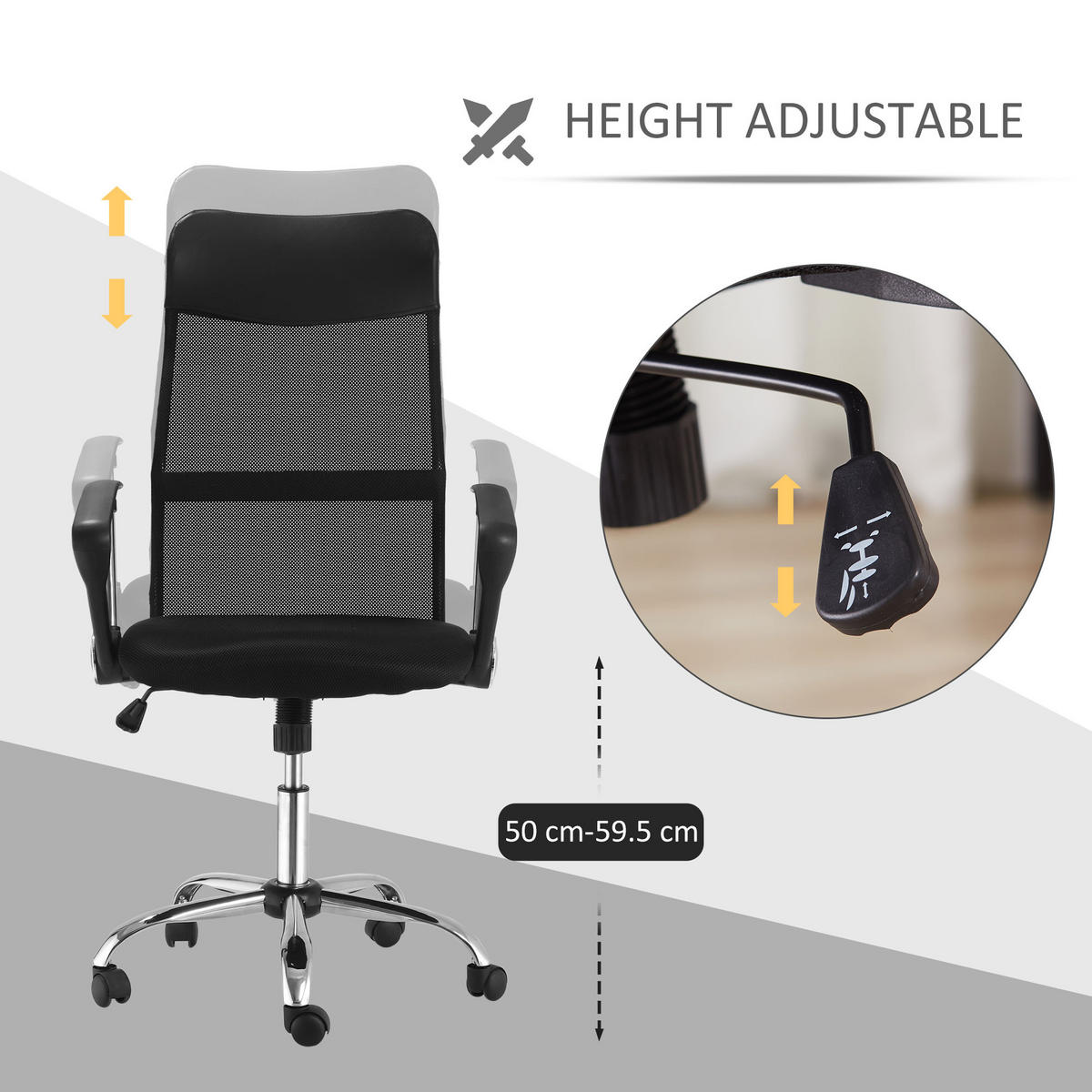 DREHSTÜHLE Netz Wippfunktion ergonomisch Schwarz - Schwarz, Metall (65/119/63cm) - SHOPENTRA