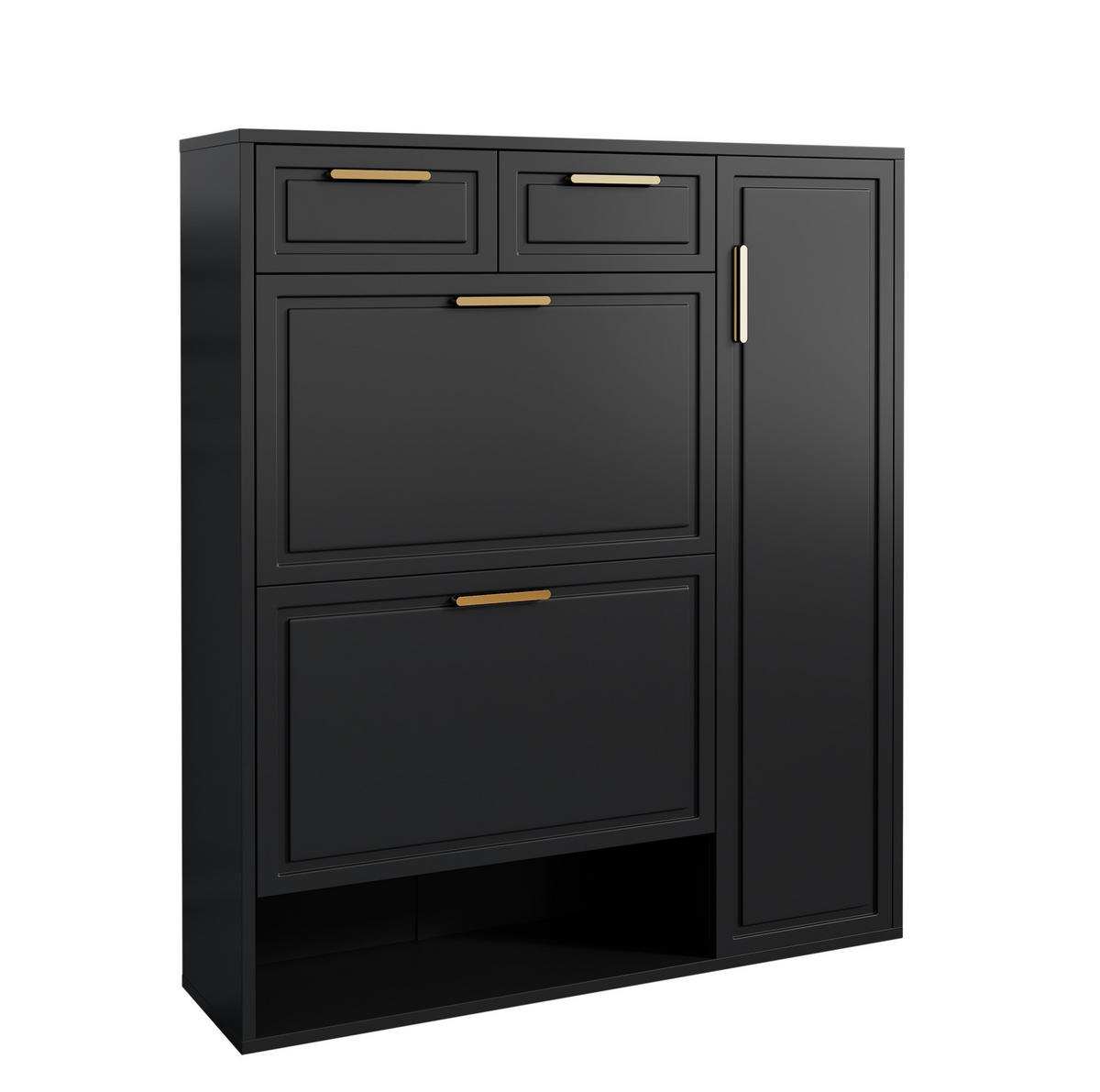 SCHUHSCHRANK mit Schubladen und verstellbaren Regalen 95 x 24 x 107 cm Schwarz - Schwarz, Holzwerkstoff (24/107/95cm) - Beauniv