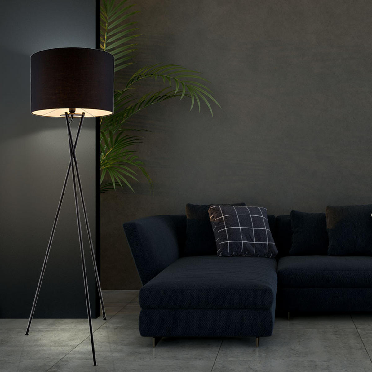 LED STEHLEUCHTE Metall Schwarz Textilschirm - Schwarz, Metall (54/54/160cm) - Globo Lighting