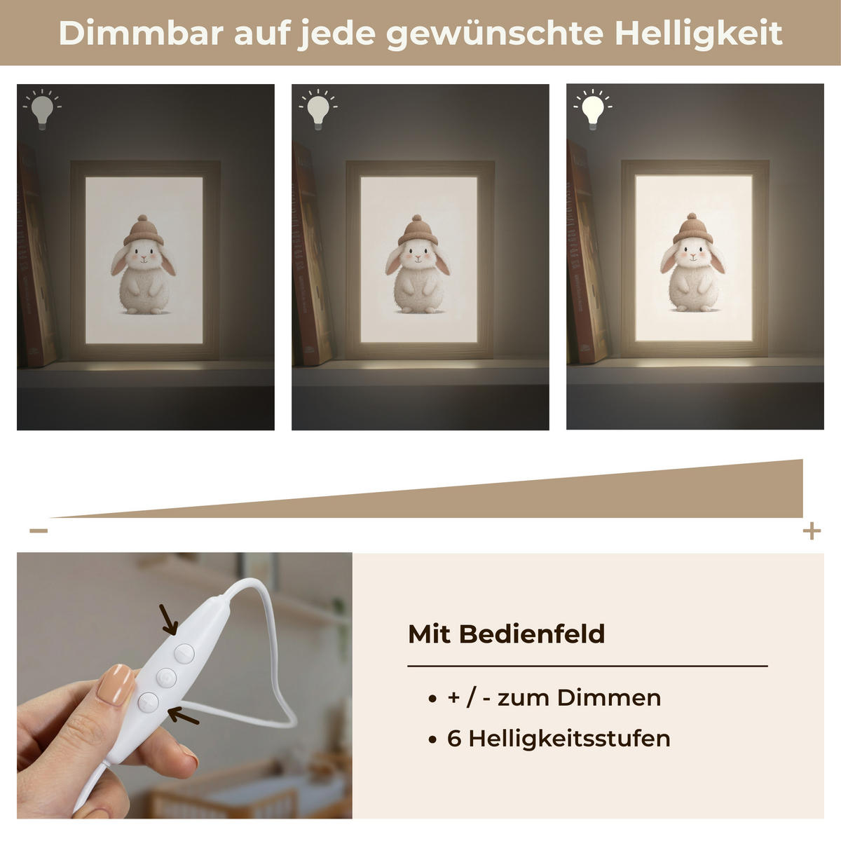 NACHTTISCHLAMPE Kaninchen - Hut - Ohren - Beige 15x20 cm - Creme, Holzwerkstoff (8/15/20cm)