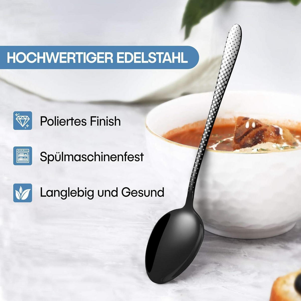 BESTECKSET 30-teilig 6 Personen Schwarz Laserpunktmuster Edelstahl Spülmaschinenfest - Schwarz, Metall