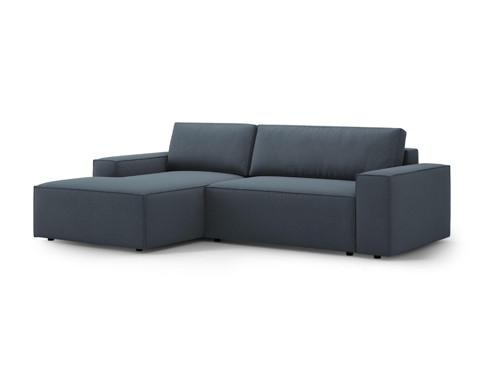 AUSKLAPPBARES-ECKSOFA links mit Container Jodie aus strukturiertem Stoff blau 3 Sitzplätze - Blau, Textil (246/151cm) - Micadoni