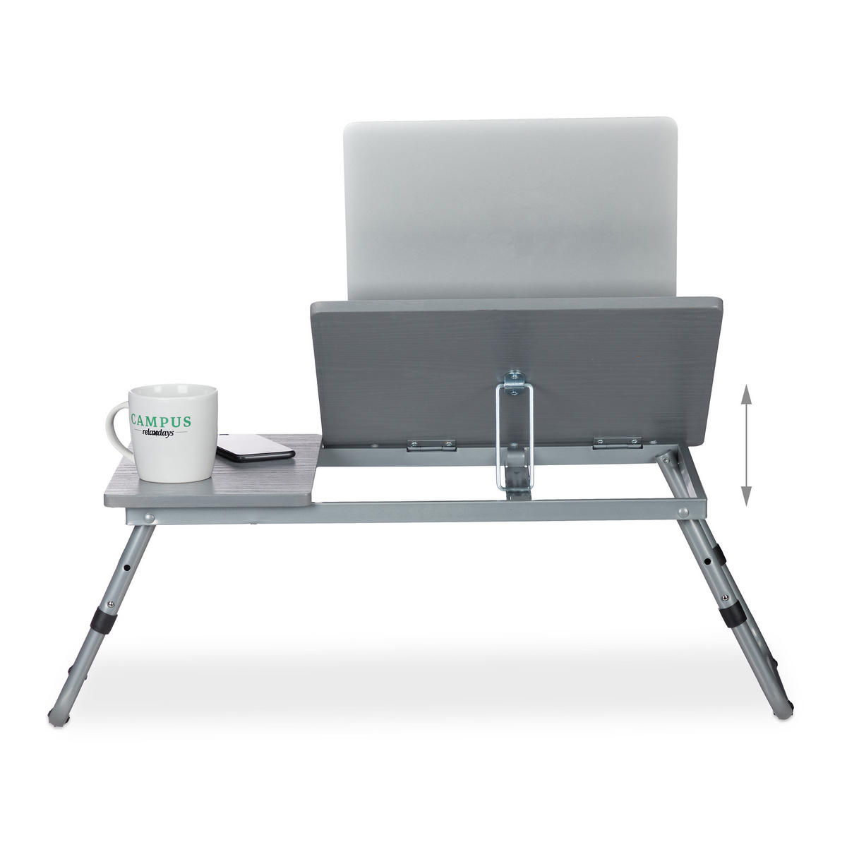 LAPTOPTISCH Grau höhenverstellbar klappbar - Grau, Holzwerkstoff/Metall (34.5/73/44cm) - Relaxdays