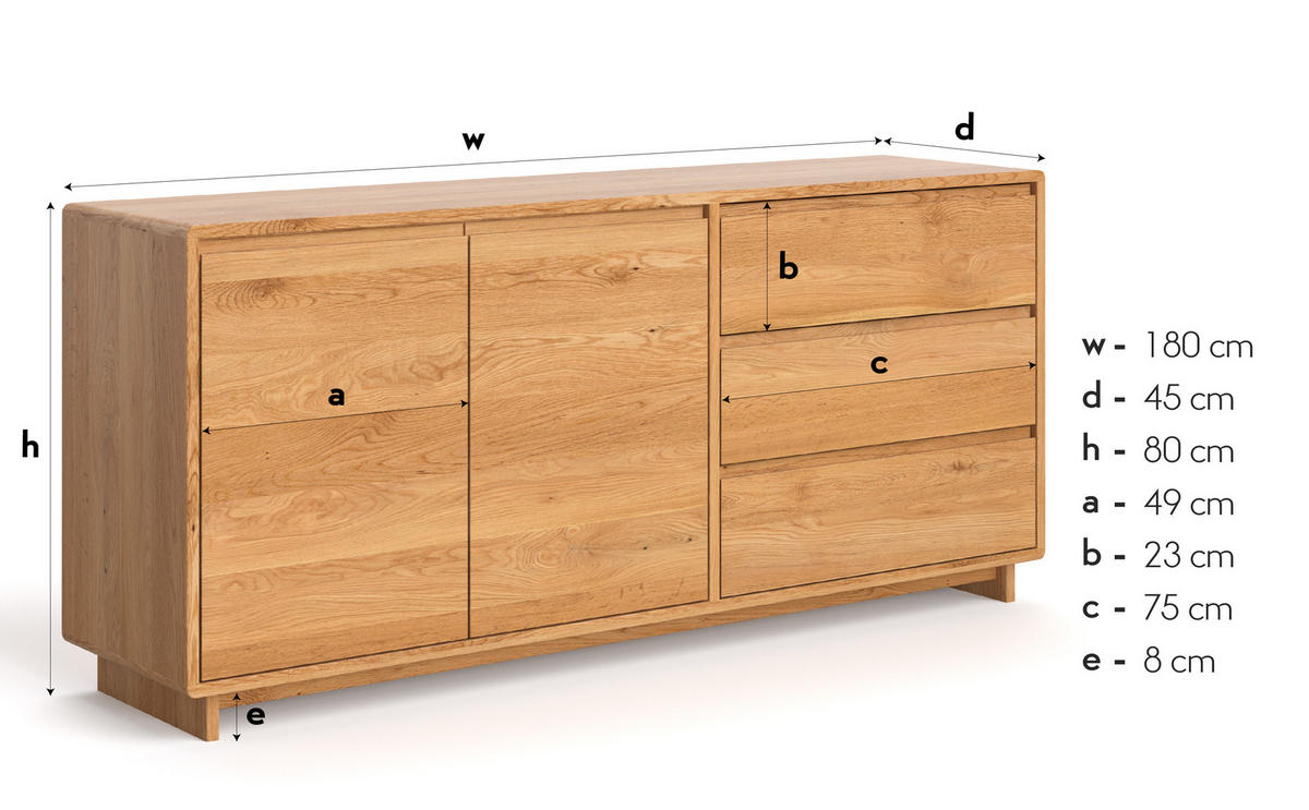 SIDEBOARD Gloire aus massivem Eichenholz 140 cm - Eichefarben/Naturfarben, Holz (140/80/45cm) - Danzz