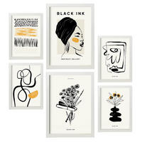 POSTER Set Mit 6 In Schwarzer Tinte Natürlich Künstlerische Und Abstrakte Drucke Für Innenarchitektur A3 & A4 Weißer Rahmen - Weiß, Papier (29/3cm) - Nacnic