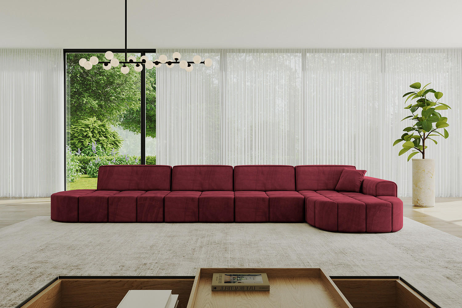 ECKSOFA Ottomane Rechts LIVO-L3 - 422x173x79,5 cm Bordeauxrot - Bordeaux, Holzwerkstoff/Textil (422/173cm) - ALTDECOR