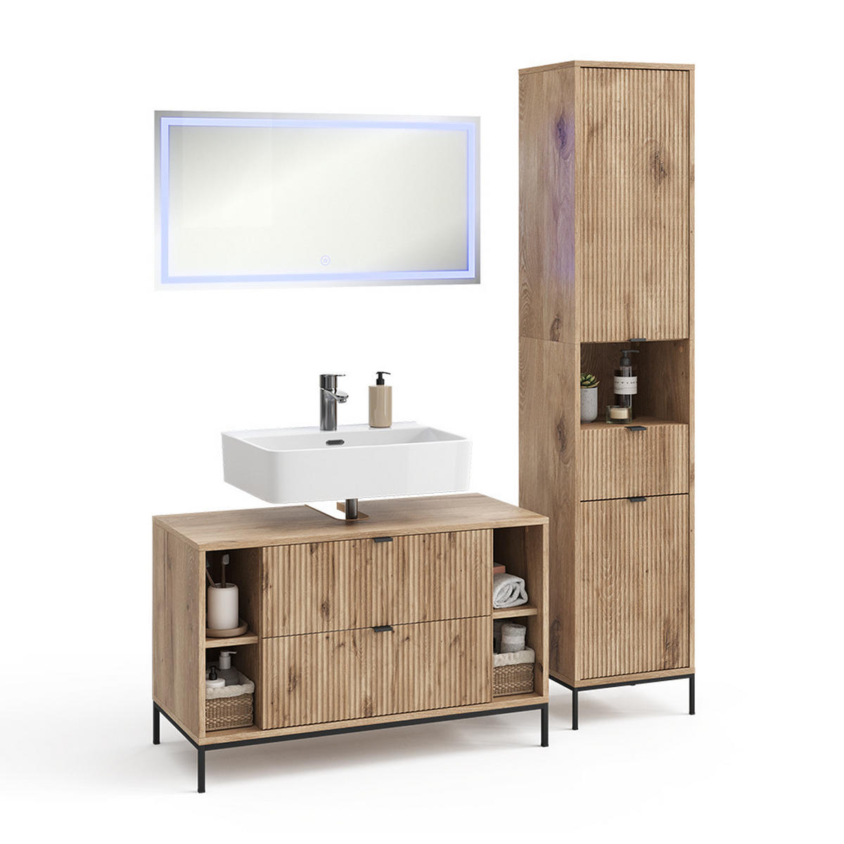 BADMÖBEL-SET Eliza Viking Oak 3 Teile - Eichefarben, Holzwerkstoff (100/63/45.1cm) - Vicco