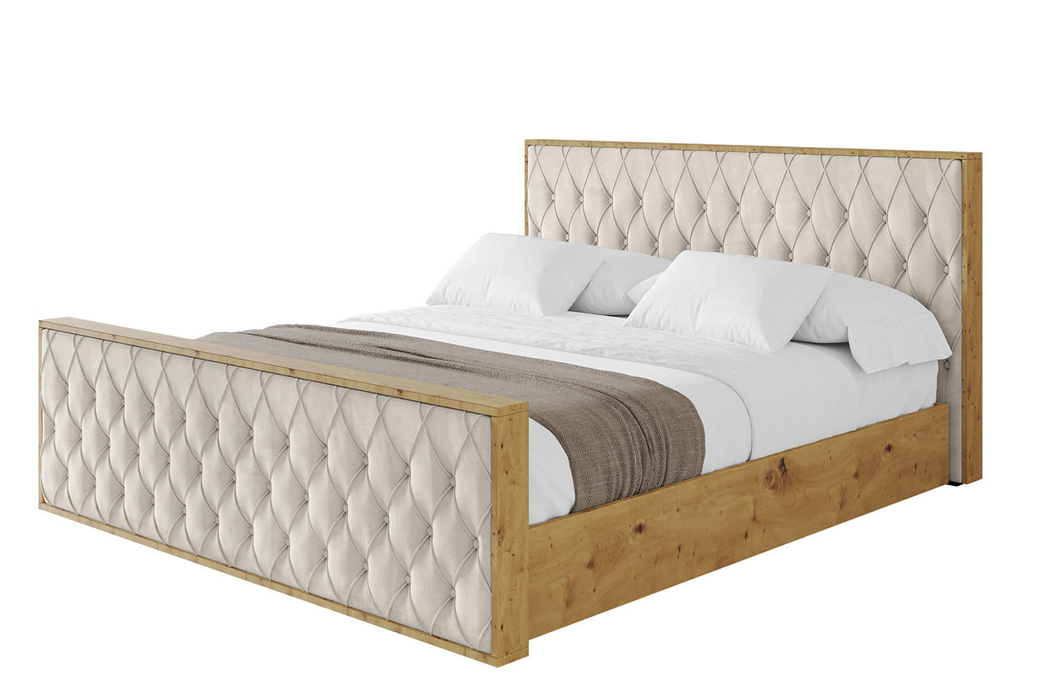 POLSTERBETT mit Bettkasten, Fußteil und Lattenrost, Boxbett ohne Matratze - ENZO5-Z 200x200 Beige - Beige, Holzwerkstoff/Textil (200/200cm) - ALTDECOR