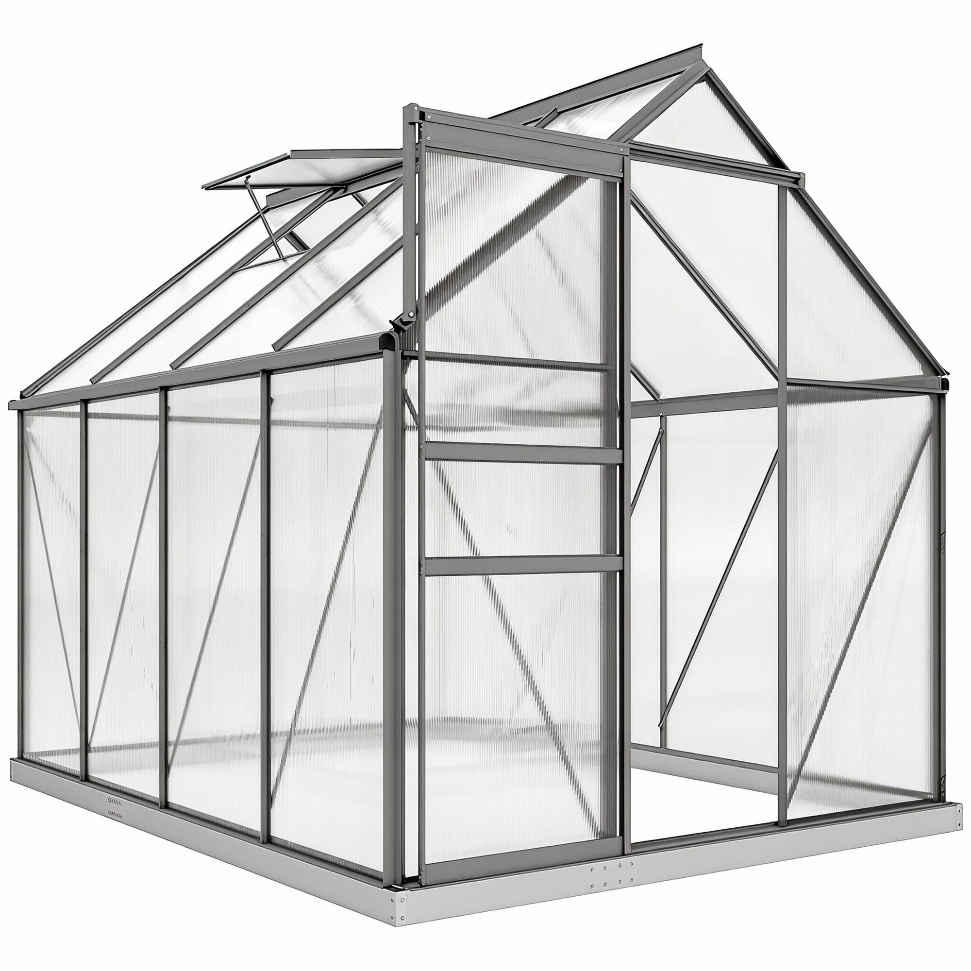 GEWÄCHSHAUS-SCHIEBETÜR, Alu-Polycarbonat mit Fenster, dunkelgrau - Dunkelgrau, Metall (190/199/253cm) - Vallsero