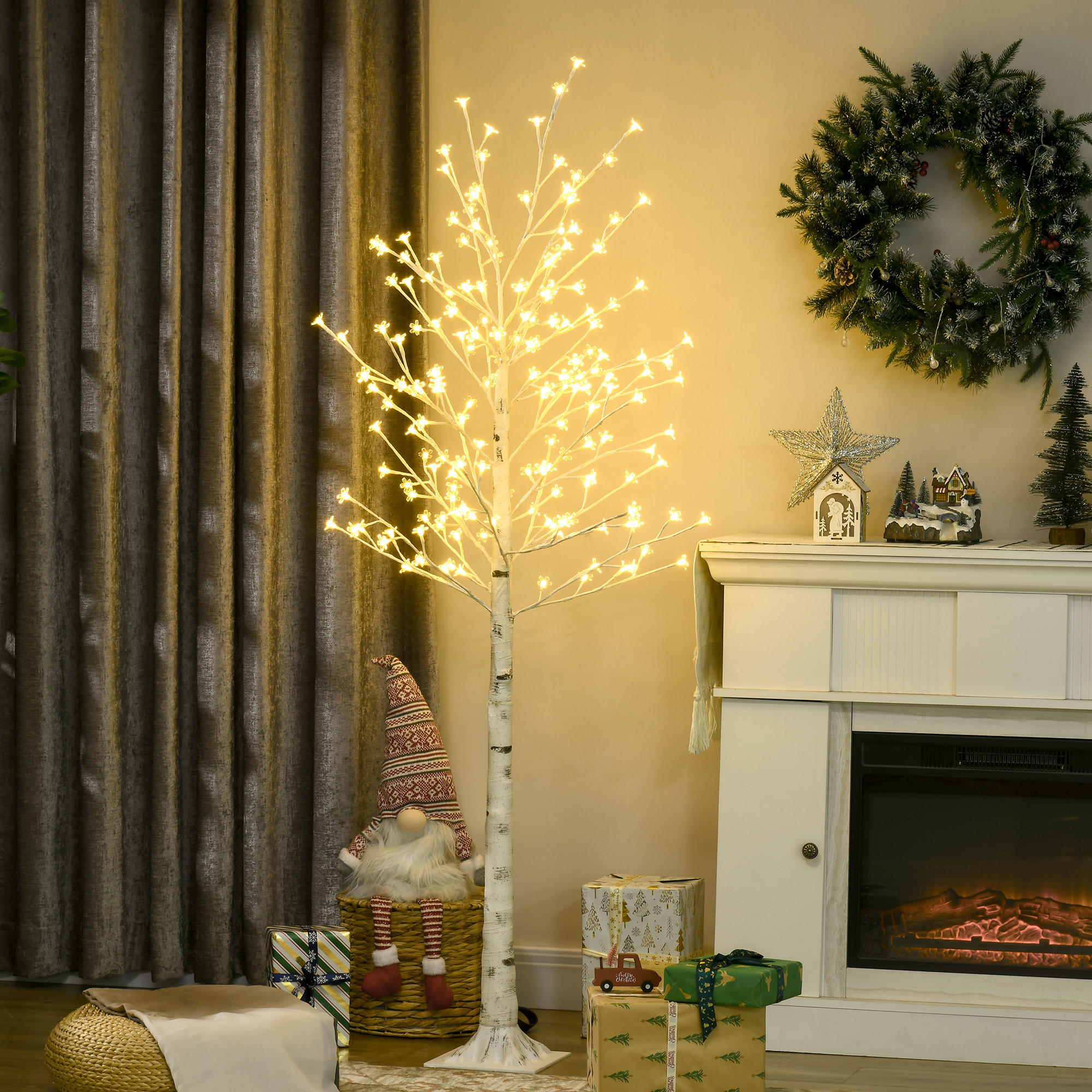 LED Baum, 180 cm Lichterbaum, Kirschbaum mit 180 LEDs, 3 Helligkeitsstufen - Weiß, Kunststoff (180cm) - HOMCOM