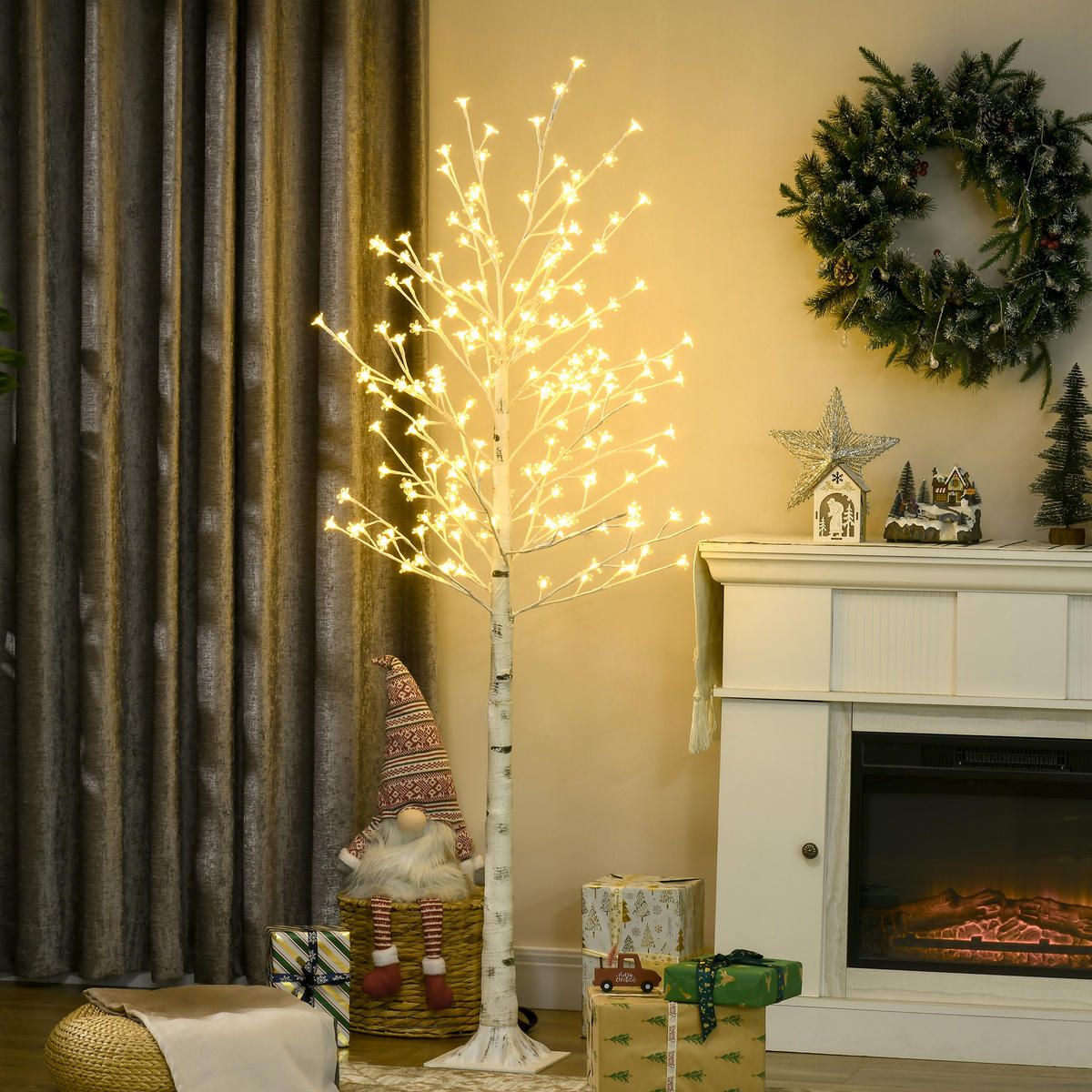 LED Baum, 180 cm Lichterbaum, Kirschbaum mit 180 LEDs, 3 Helligkeitsstufen - Weiß, Kunststoff (180cm) - HOMCOM