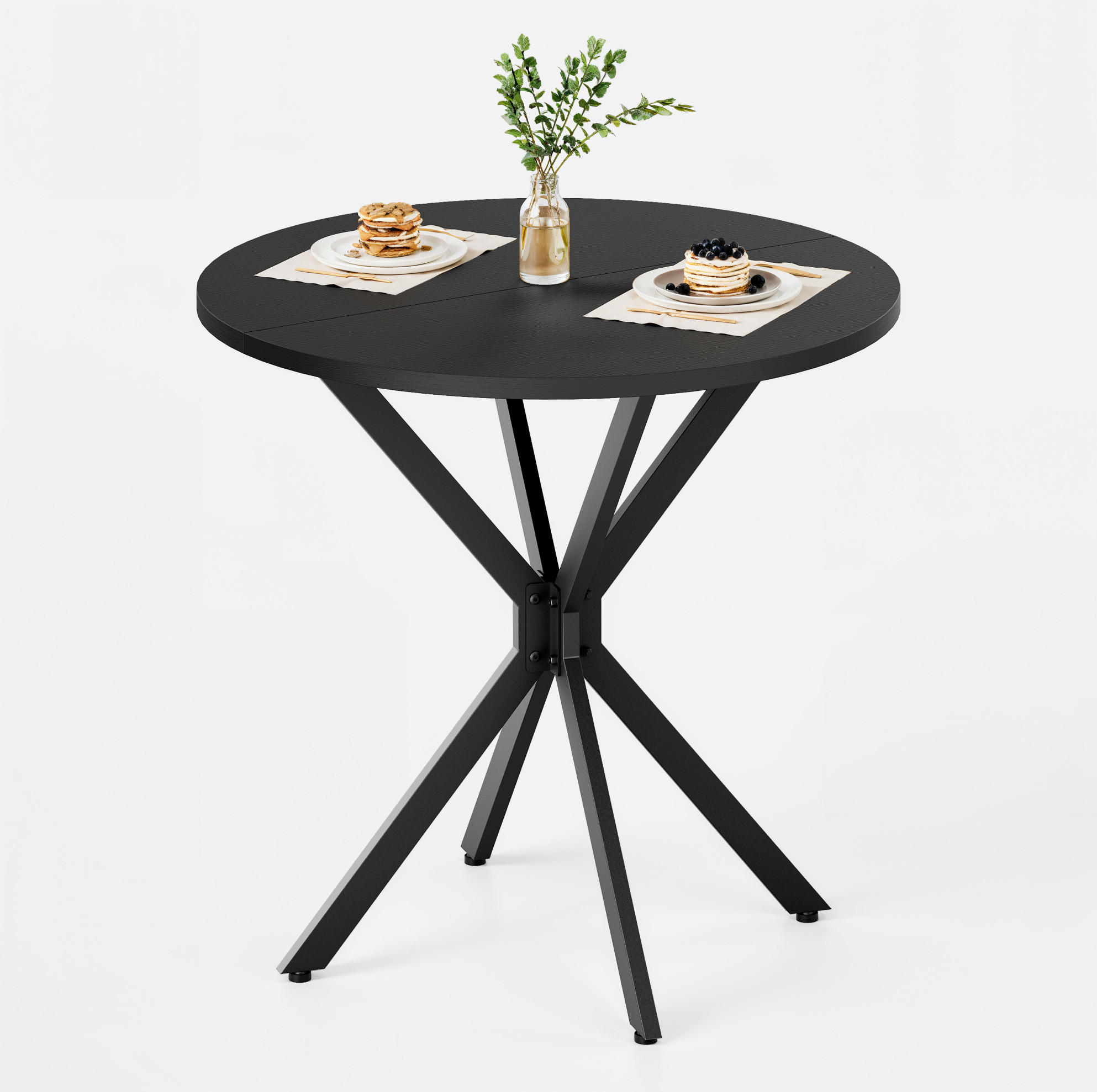 ESSTISCH 80/80/75 cm in Schwarz mit runder Platte und X-Gestell - Schwarz, Metall (80/80/75cm) - BEAOK