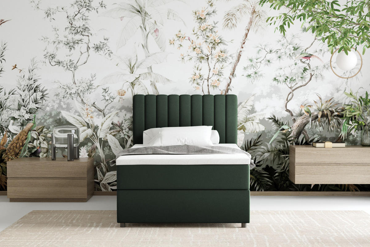 BOXBETT Everest 100 x 200 cm Einzelbett mit hochwertiger Bonell-Matratze und Topper - Grün, Holz (100/200cm) - Panda Möbel