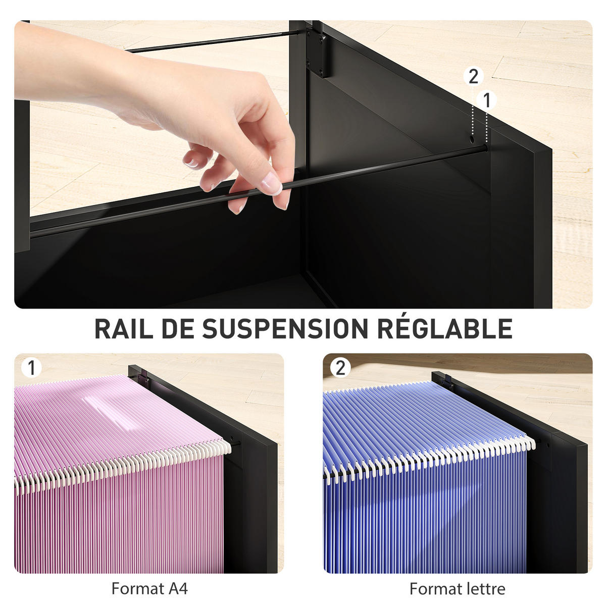 AKTENSCHRANK DE-14480 3 Schubladen abschließbar mit Hängeakten Schwarz - Schwarz, Holzwerkstoff (40/101/40cm) - ComfortXL