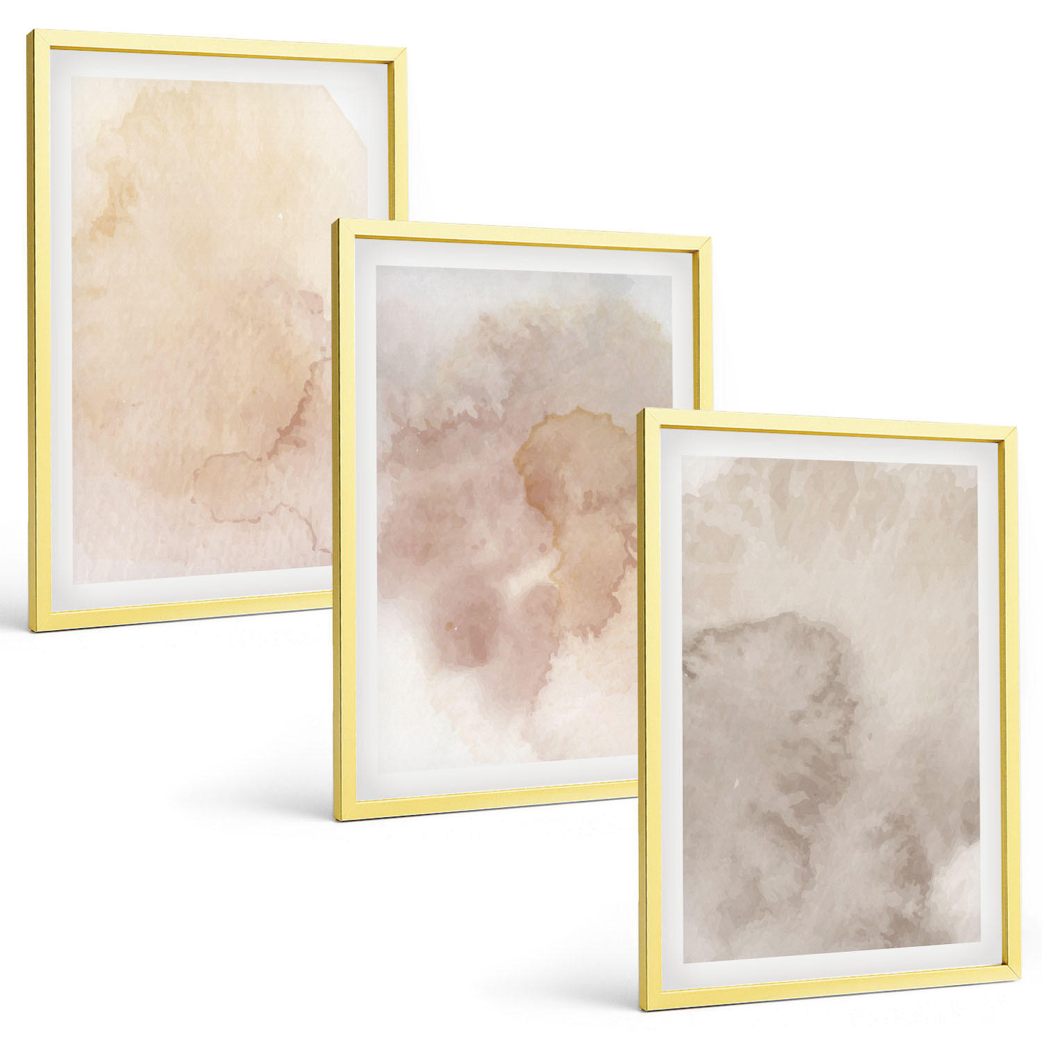 BILDER SET 3er Set - 40x60 cm Goldrahmen - Warme Aquarell-Pastelltexturen - Goldfarben, Kunststoff (40/60cm) - TULUP