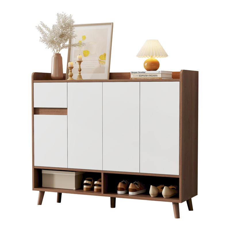 SCHUHSCHRANK WEISS mit 4 Türen und 1 Schublade verstellbares Regal 120x35x99 cm - Weiß, Holzwerkstoff (35/99/120cm) - Fuleadture