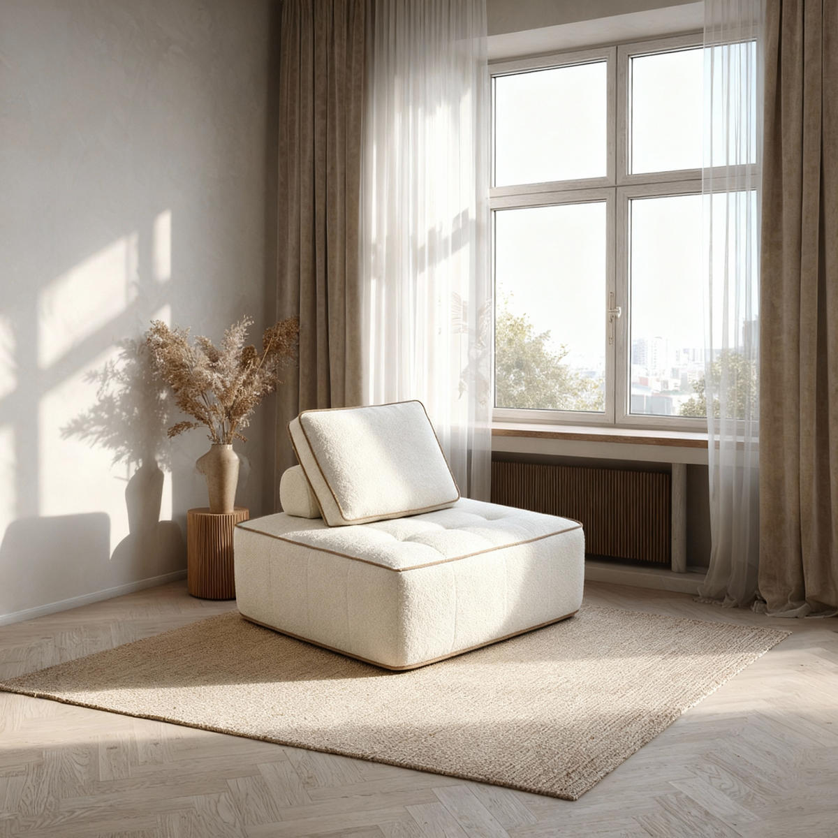 SESSEL Zen Weiß und Sand 1-Sitzer - Beige/Weiß, Textil (100/75/100cm) - COCO Living