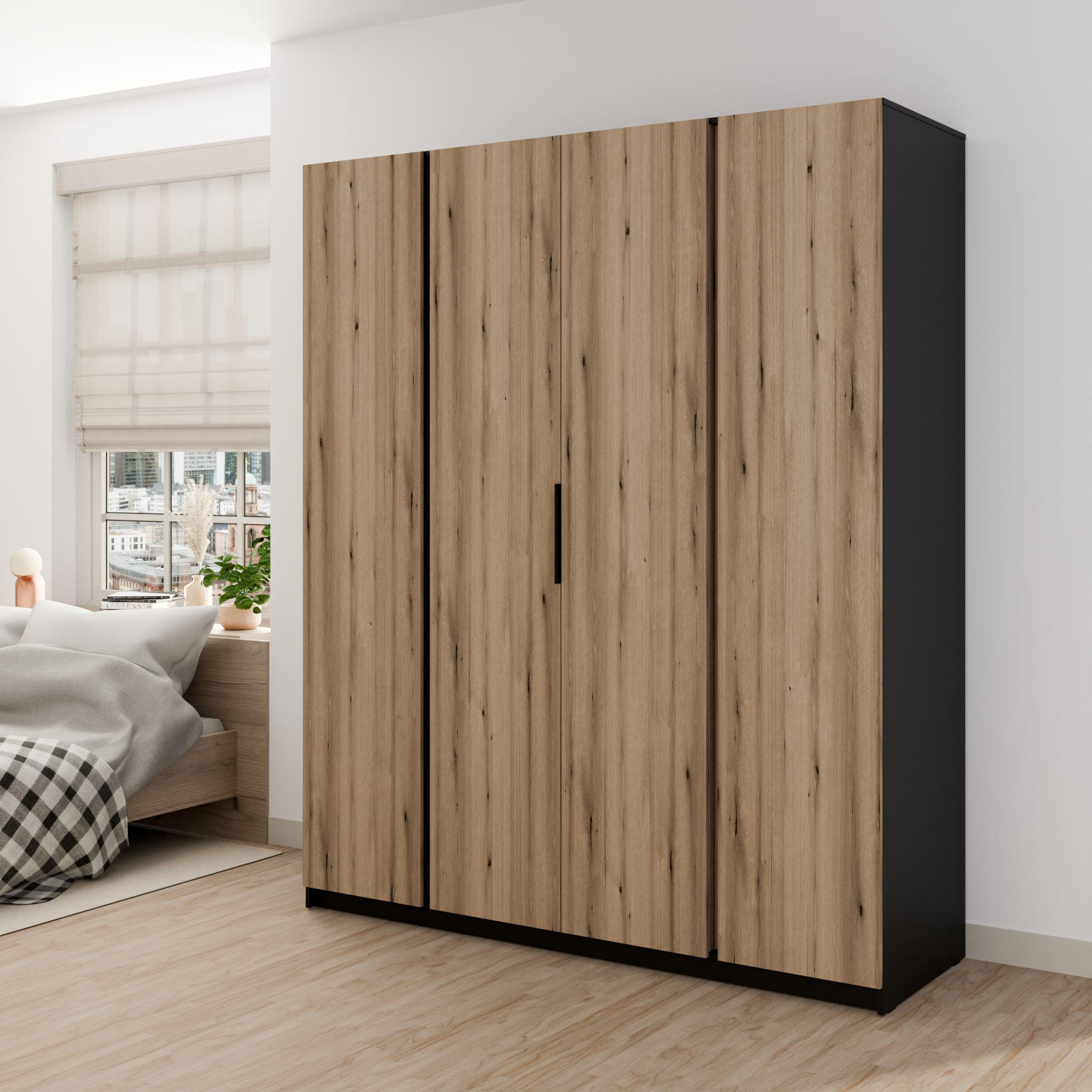 DREHTÜRENSCHRANK CAGLIARI 200/239/61,9cm 4-türig Schwarz - Goldfarben/Schwarz, Holzwerkstoff (200/239/61.9cm) - MASSENO