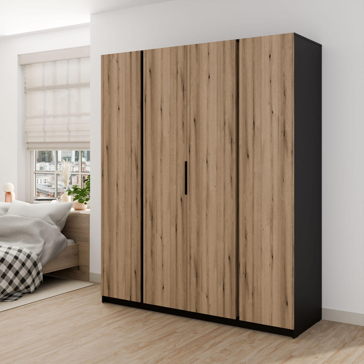 DREHTÜRENSCHRANK CAGLIARI 200/239/61,9cm 4-türig Schwarz - Goldfarben/Schwarz, Holzwerkstoff (200/239/61.9cm) - MASSENO