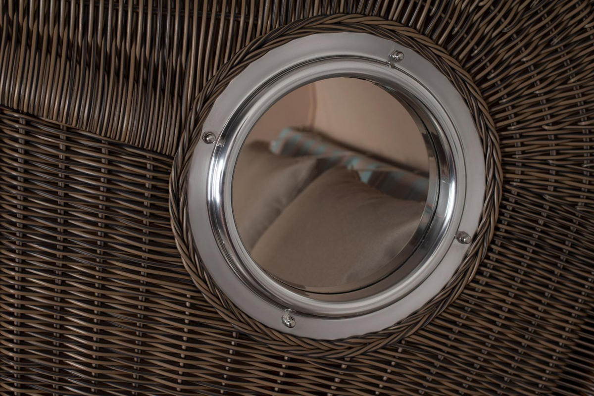 STRANDKORB Komplettset: Ammersee Mahagoni Bullauge - PE grau - Modell 520 - Blau/Braun, Holz/Kunststoff (125/165/80cm) - bene living