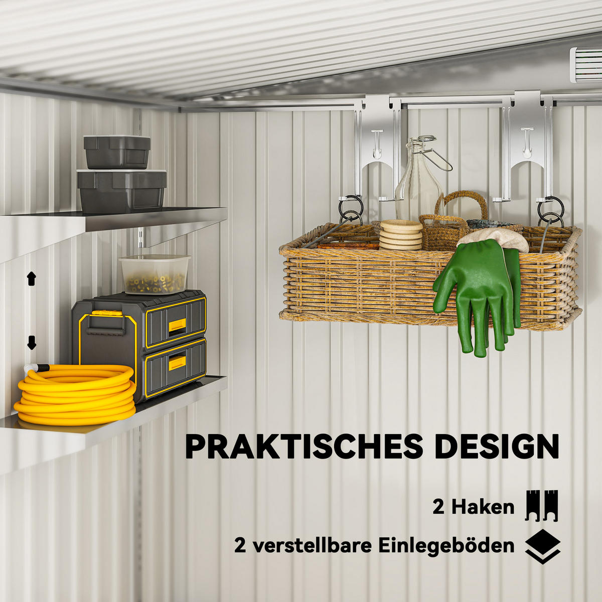 GERÄTEHAUS 2,81m² 154x206,5x181 cm mit Pultdach Fundament - Hellgrau, Metall (206.5/181/154cm) - Outsunny