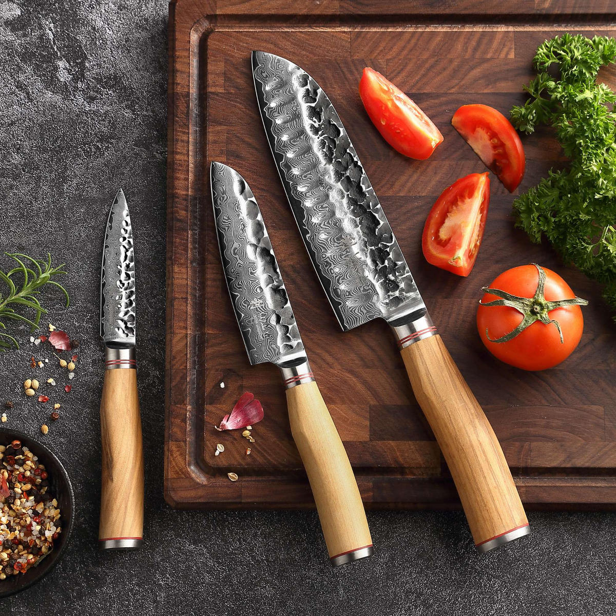 MESSERSET 3-tlg. 9–17,5 cm - Braun, Leder/Holz - Wakoli