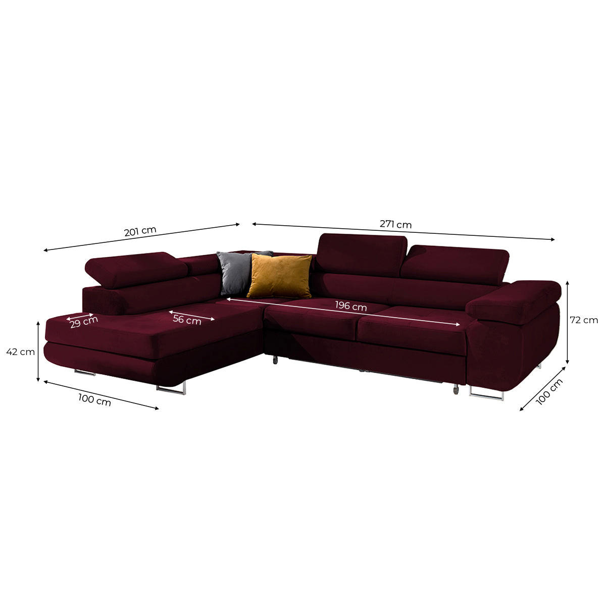 ECKSOFA Wilson 4 Sitzplätze Bordeaux - Rot, Textil (271/201cm) - Petits-meubles